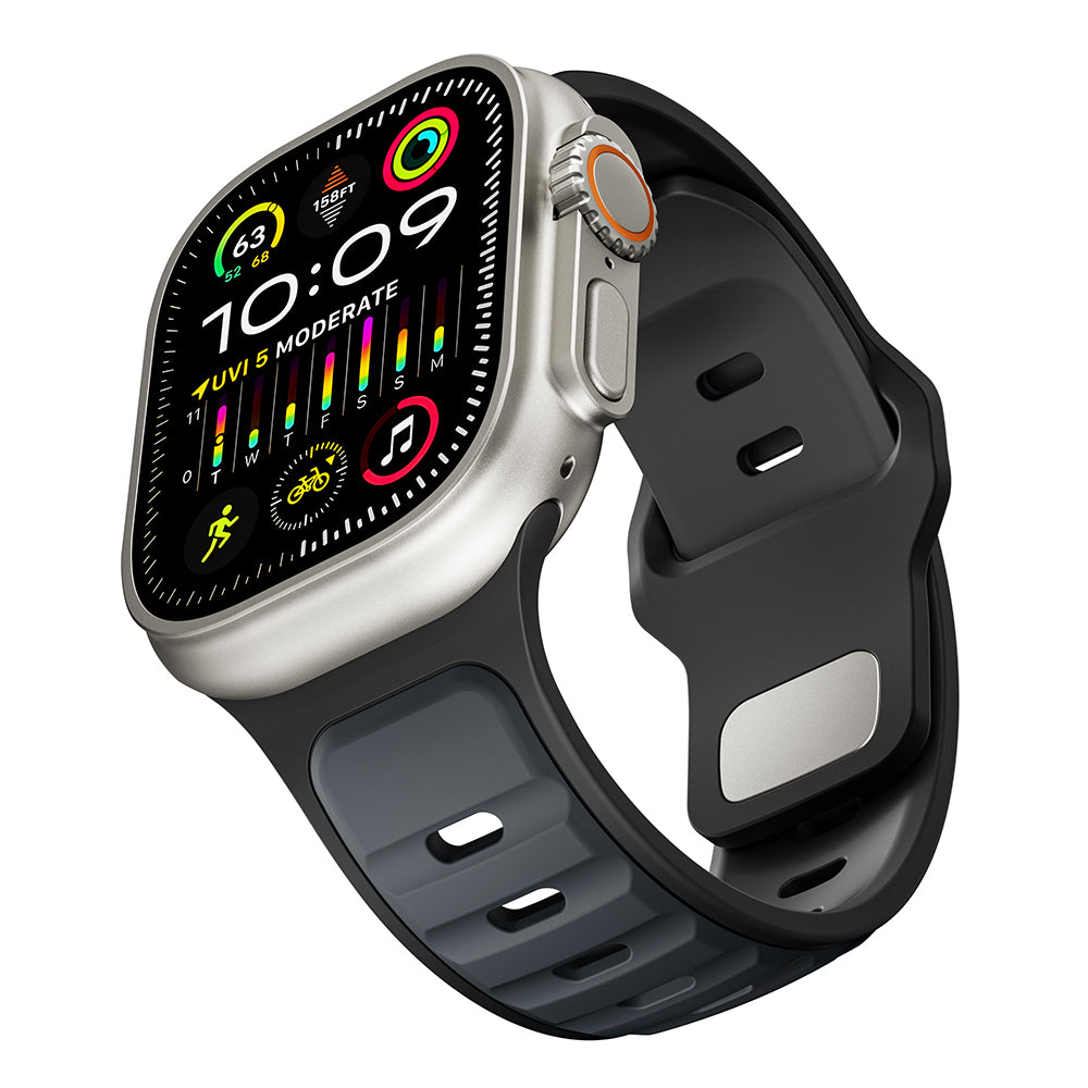 Apple Watch Ultra 49mm Zore KRD-135 Silikon Kordon Strap Kayış Gümüş-Siyah