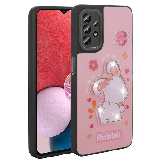 Galaxy A13 4G Kılıf Parlayan Kabartmalı İkonik Figürlü Zore Amas Silikon Kapak Pembe