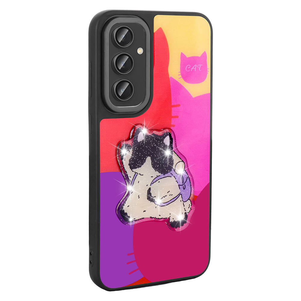 Galaxy A14 Kılıf Parlayan Kabartmalı İkonik Figürlü Zore Amas Silikon Kapak Mor