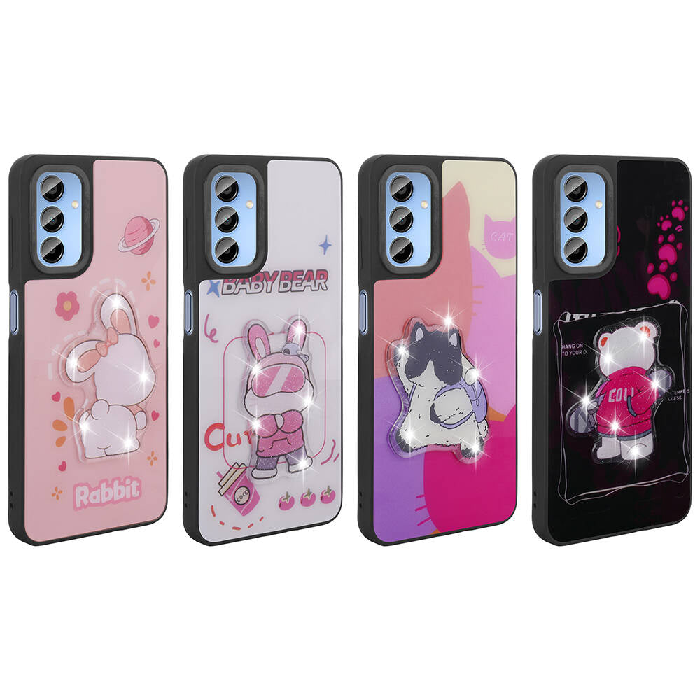 Galaxy A15 Kılıf Parlayan Kabartmalı İkonik Figürlü Zore Amas Silikon Kapak Siyah