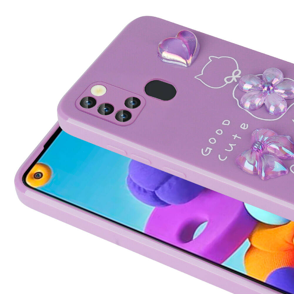 Galaxy A21S Kılıf Kabartma Figürlü Parlak Zore Toys Silikon Kapak Pembe