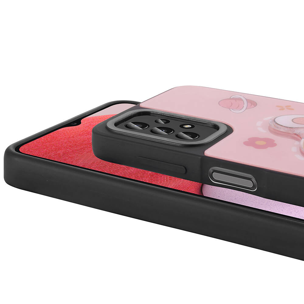 Galaxy A23 Kılıf Parlayan Kabartmalı İkonik Figürlü Zore Amas Silikon Kapak Mor