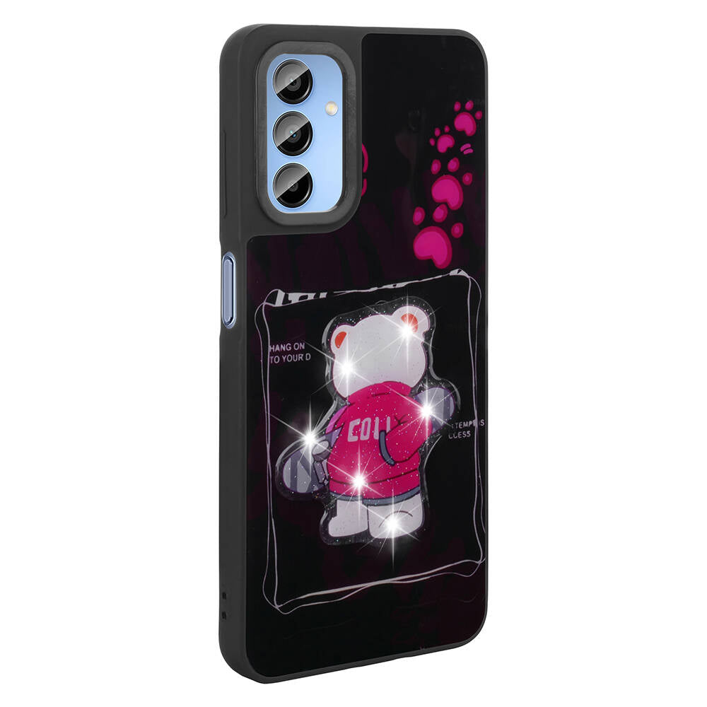 Galaxy A25 Kılıf Parlayan Kabartmalı İkonik Figürlü Zore Amas Silikon Kapak Siyah