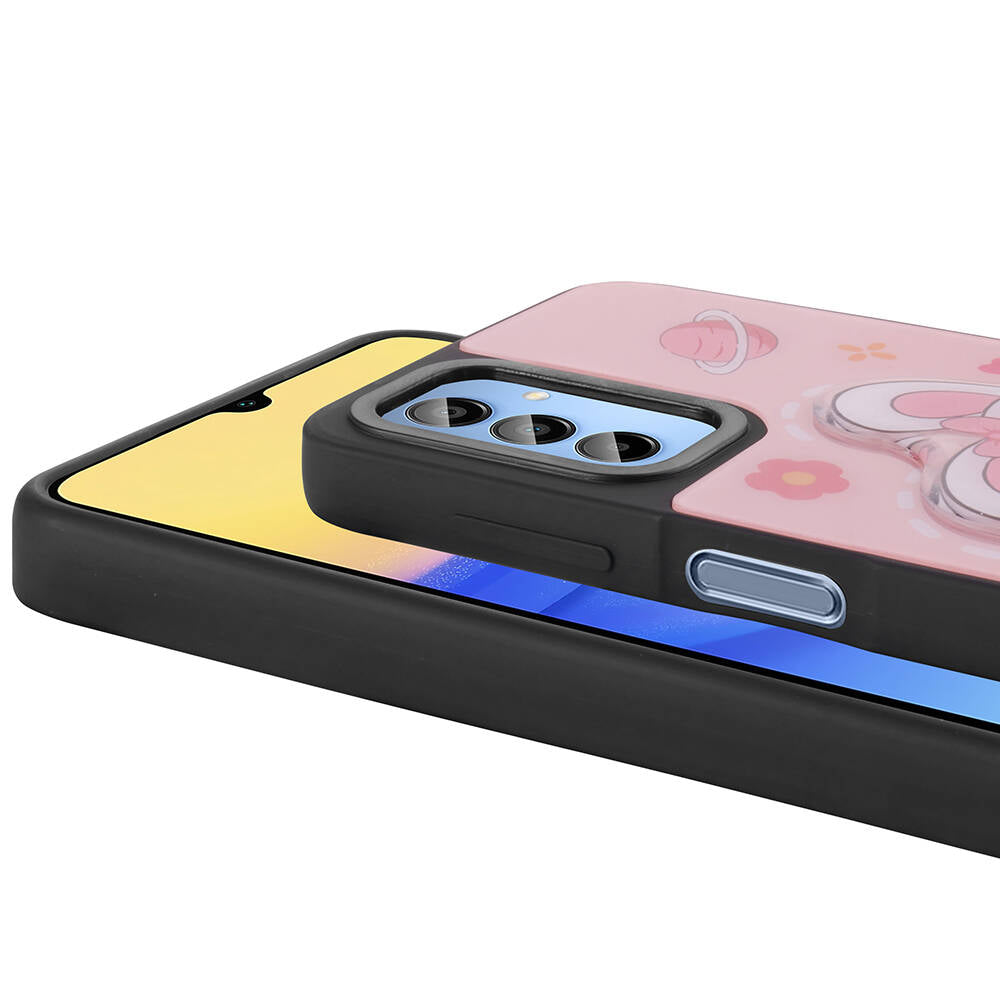 Galaxy A25 Kılıf Parlayan Kabartmalı İkonik Figürlü Zore Amas Silikon Kapak Mor