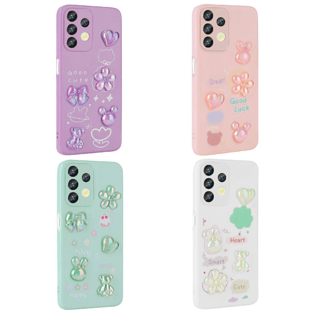 Galaxy A32 4G Kılıf Kabartma Figürlü Parlak Zore Toys Silikon Kapak Mor