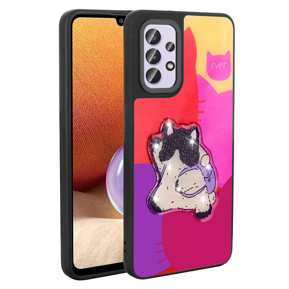 Galaxy A32 4G Kılıf Parlayan Kabartmalı İkonik Figürlü Zore Amas Silikon Kapak Mor