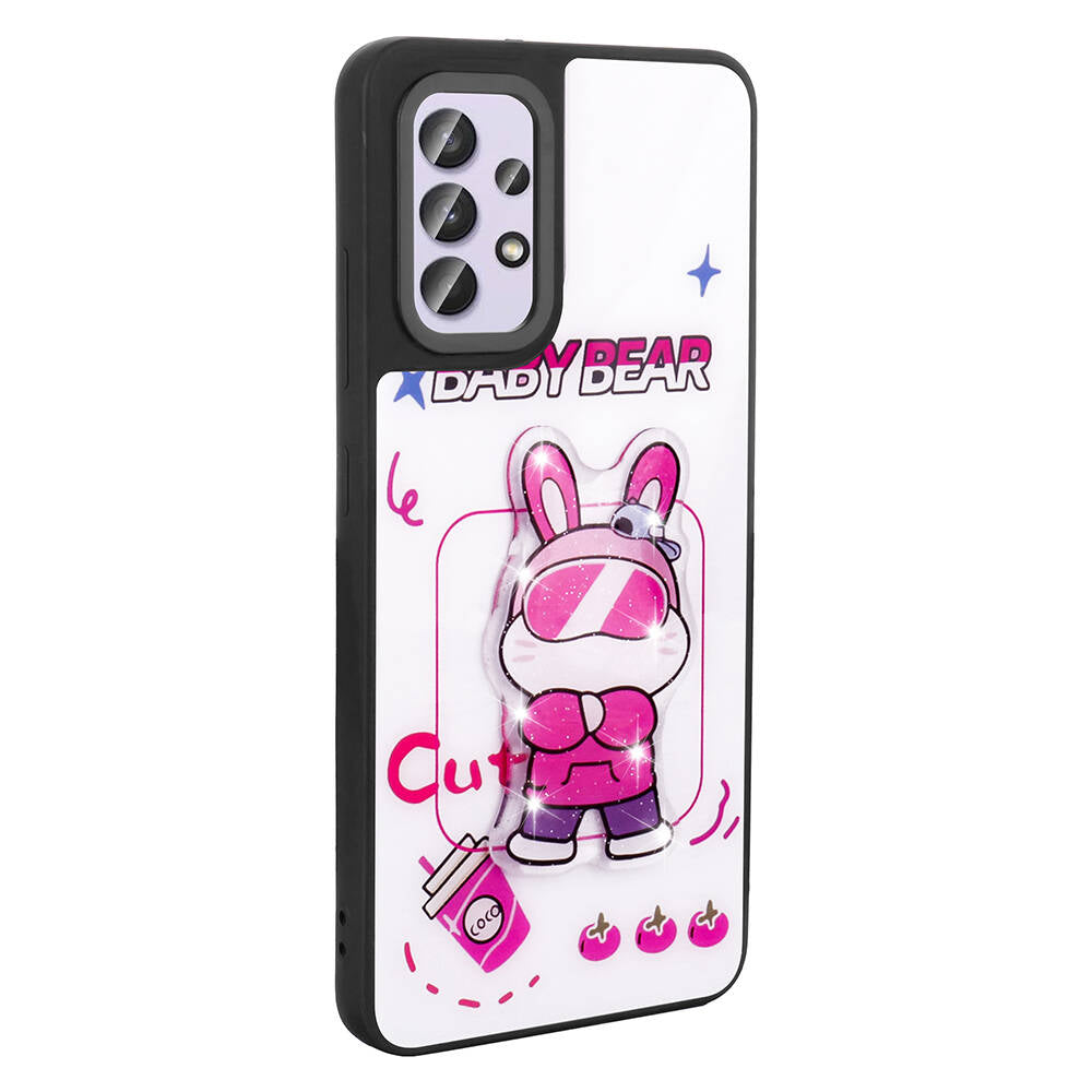 Galaxy A32 4G Kılıf Parlayan Kabartmalı İkonik Figürlü Zore Amas Silikon Kapak Mor