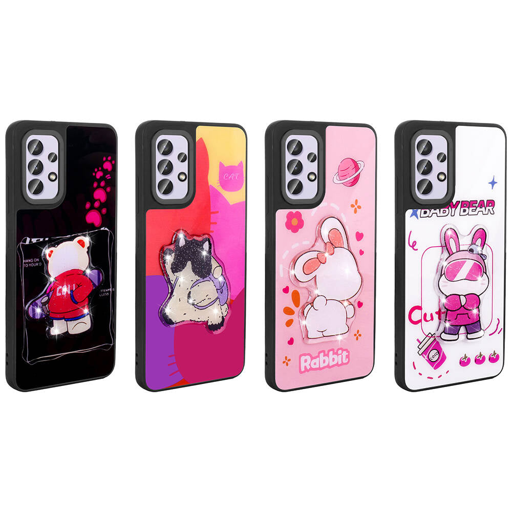 Galaxy A32 4G Kılıf Parlayan Kabartmalı İkonik Figürlü Zore Amas Silikon Kapak Pembe