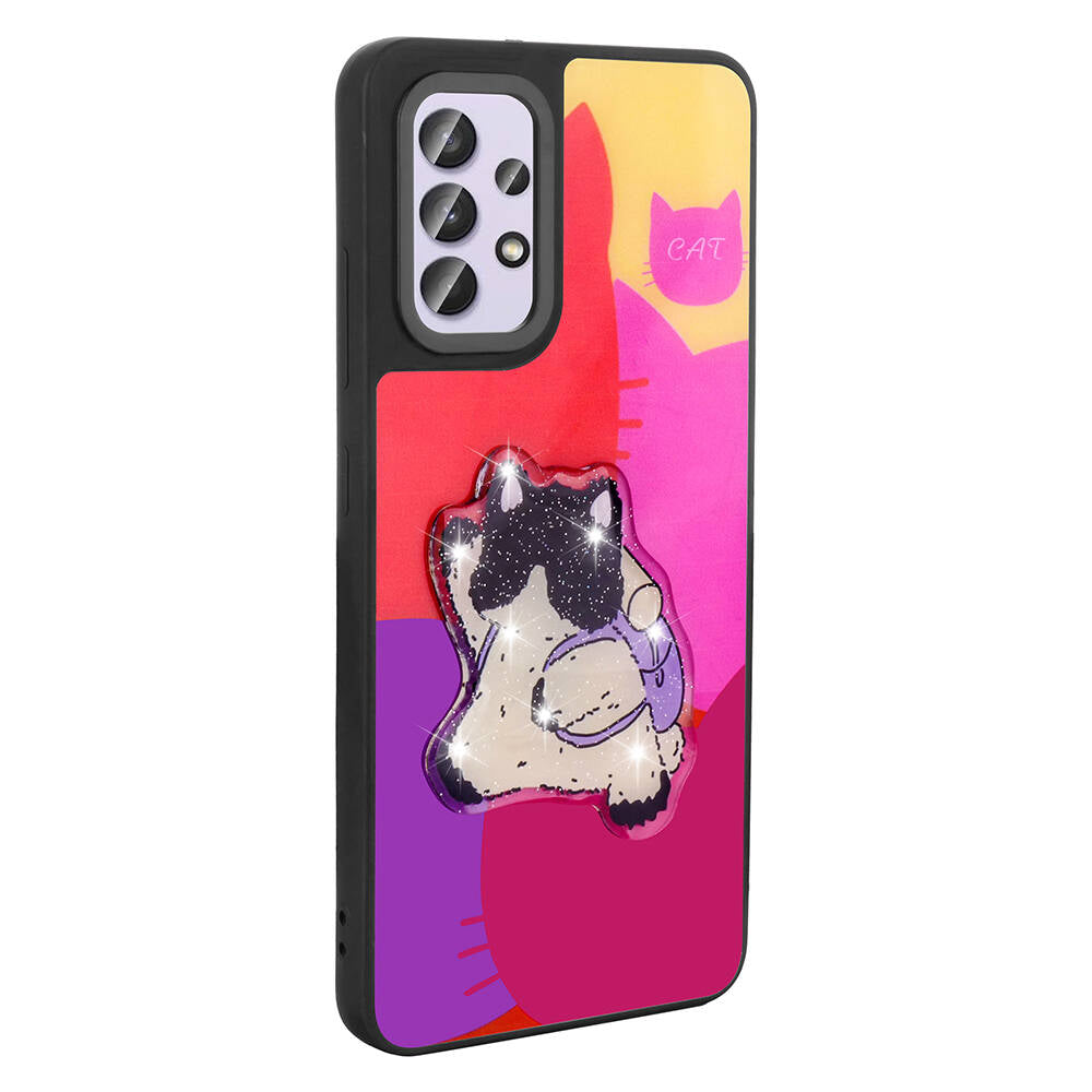 Galaxy A32 4G Kılıf Parlayan Kabartmalı İkonik Figürlü Zore Amas Silikon Kapak Mor