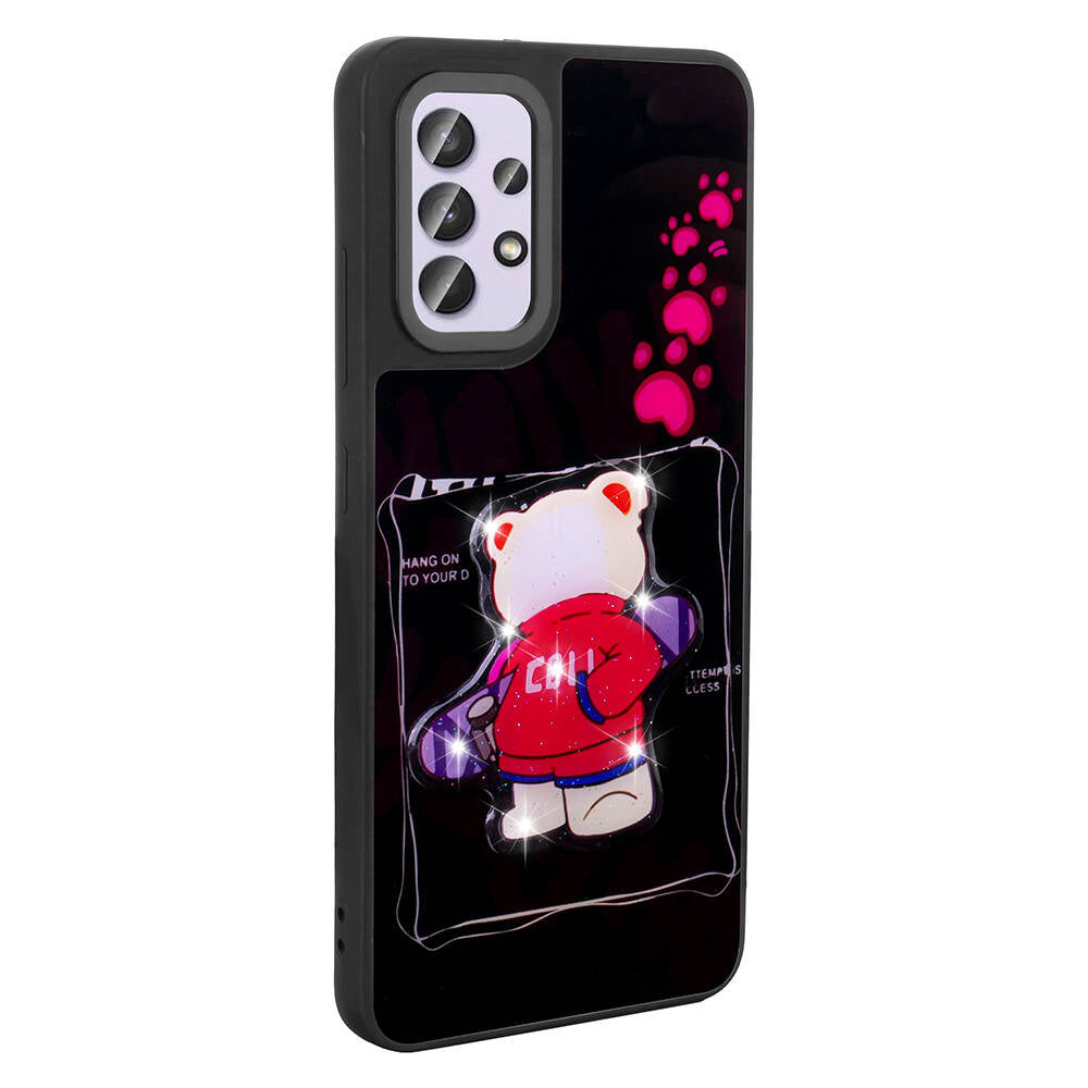 Galaxy A32 4G Kılıf Parlayan Kabartmalı İkonik Figürlü Zore Amas Silikon Kapak Pembe