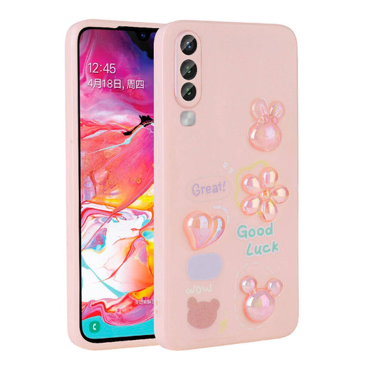 Galaxy A50 Kılıf Kabartma Figürlü Parlak Zore Toys Silikon Kapak Pembe