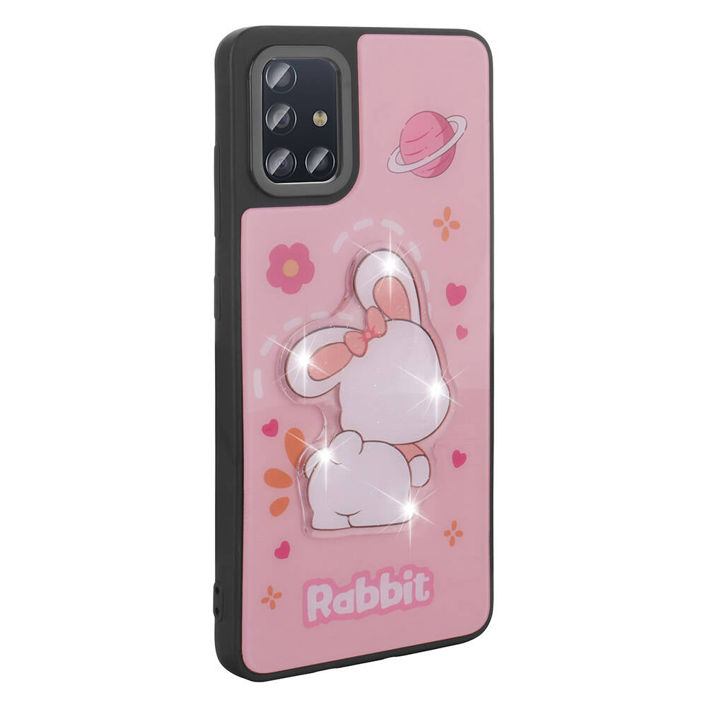 Galaxy A51 Kılıf Parlayan Kabartmalı İkonik Figürlü Zore Amas Silikon Kapak Mor