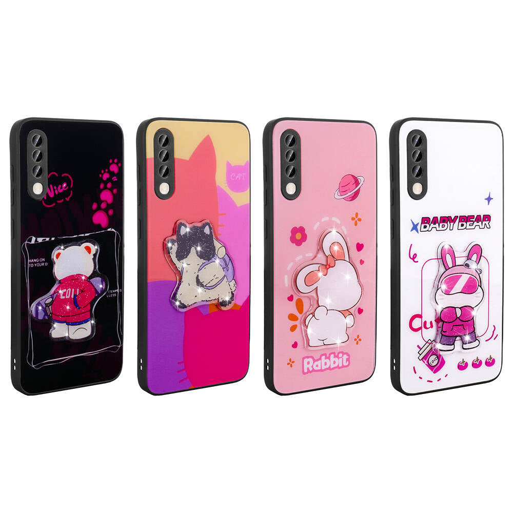 Galaxy A70 Kılıf Parlayan Kabartmalı İkonik Figürlü Zore Amas Silikon Kapak Siyah