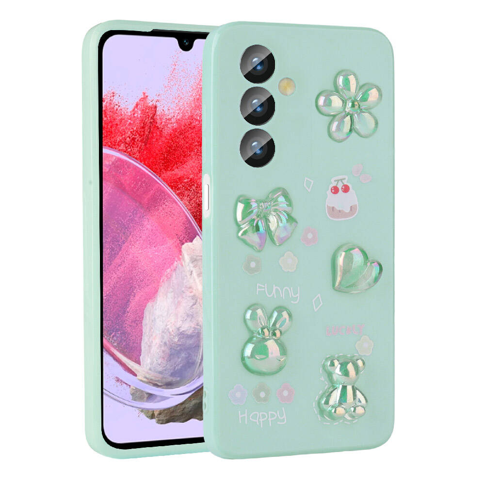 Galaxy M34 5G Kılıf Kabartma Figürlü Parlak Zore Toys Silikon Kapak Pembe