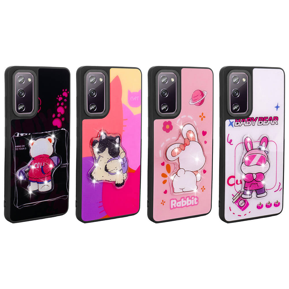 Galaxy S20 FE Kılıf Parlayan Kabartmalı İkonik Figürlü Zore Amas Silikon Kapak Pembe