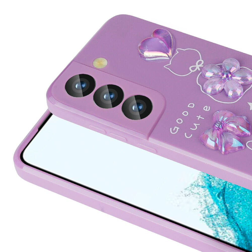 Galaxy S21 FE Kılıf Kabartma Figürlü Parlak Zore Toys Silikon Kapak Pembe