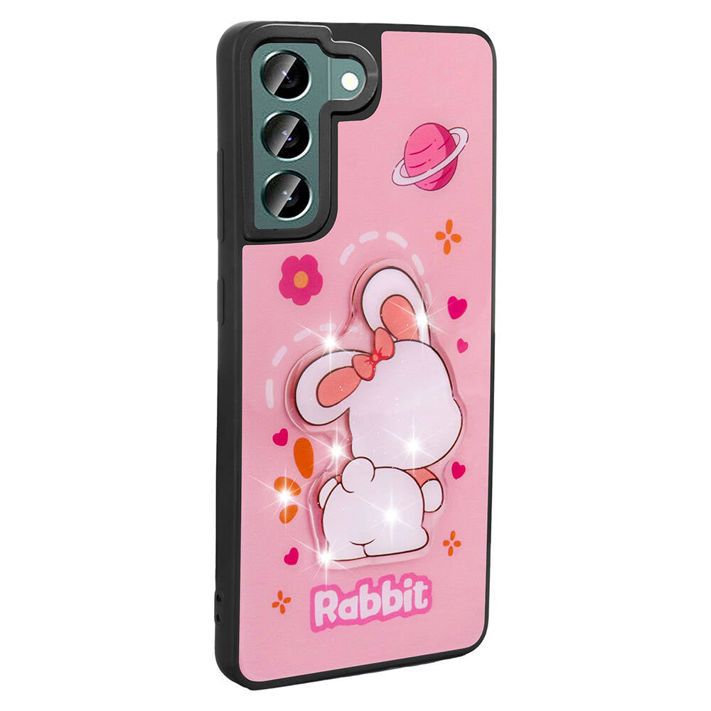 Galaxy S21 FE Kılıf Parlayan Kabartmalı İkonik Figürlü Zore Amas Silikon Kapak Beyaz