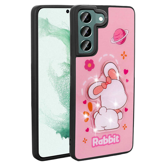 Galaxy S21 FE Kılıf Parlayan Kabartmalı İkonik Figürlü Zore Amas Silikon Kapak Pembe