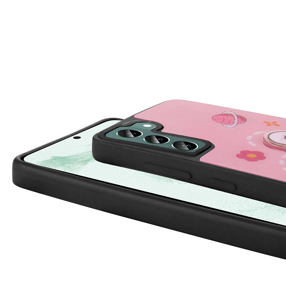 Galaxy S22 Kılıf Parlayan Kabartmalı İkonik Figürlü Zore Amas Silikon Kapak Siyah