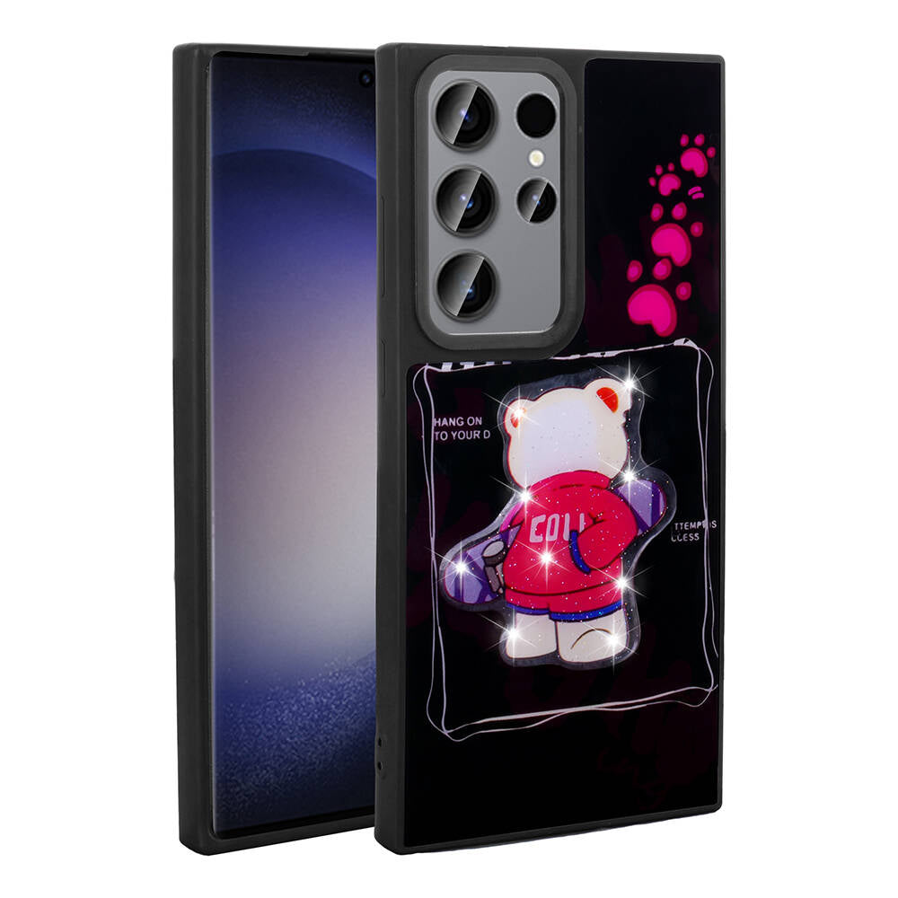 Galaxy S22 Ultra Kılıf Parlayan Kabartmalı İkonik Figürlü Zore Amas Silikon Kapak Siyah