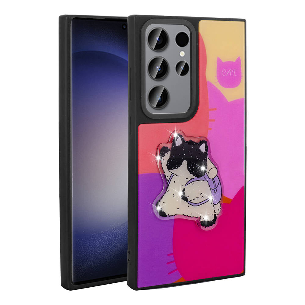 Galaxy S22 Ultra Kılıf Parlayan Kabartmalı İkonik Figürlü Zore Amas Silikon Kapak Mor