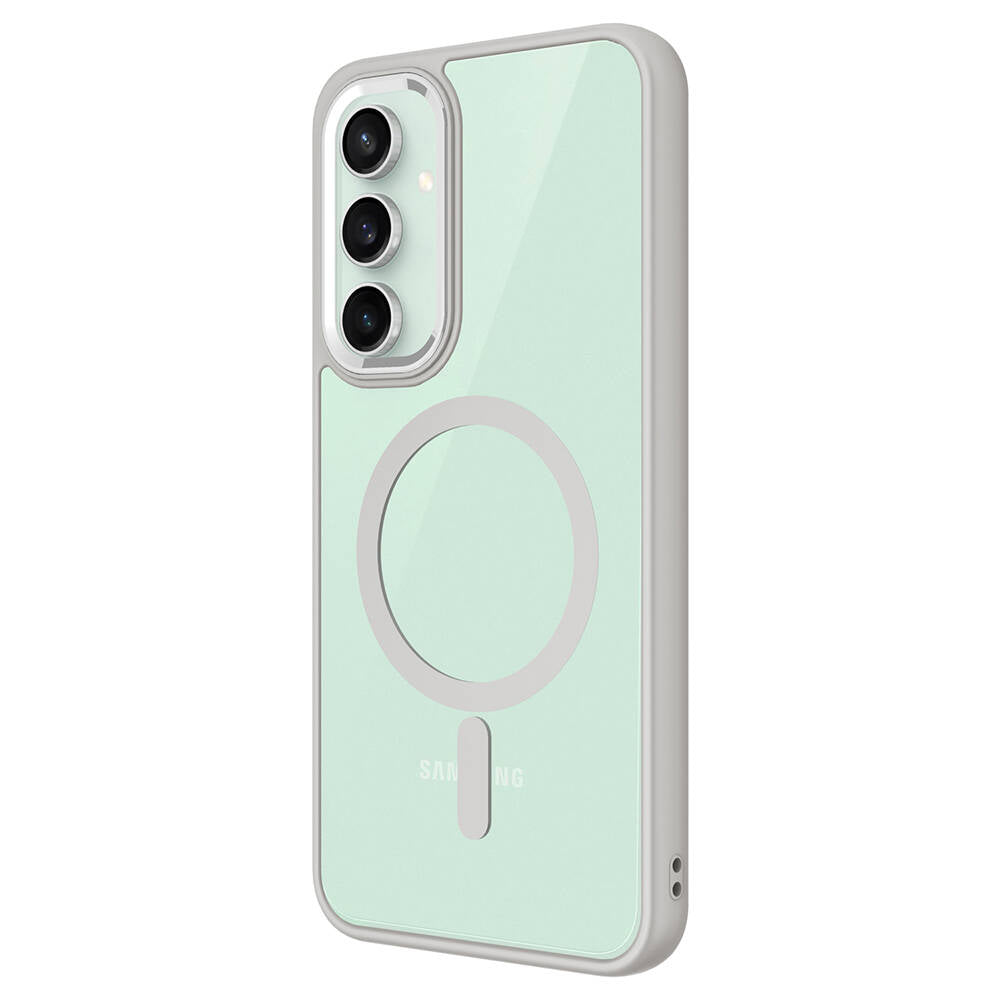 Galaxy S23 FE Kılıf Wireless Şarj Özellikli Zore Krom M-safe Silikon Kapak Gri