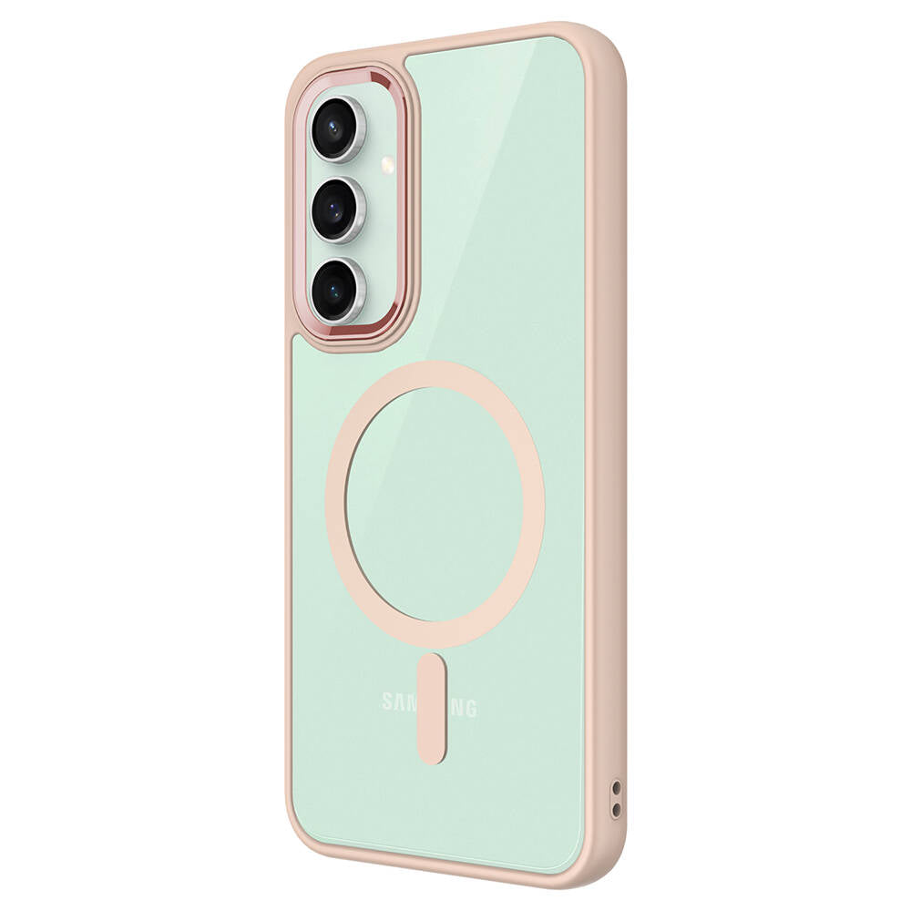 Galaxy S23 FE Kılıf Wireless Şarj Özellikli Zore Krom M-safe Silikon Kapak Pembe Açık