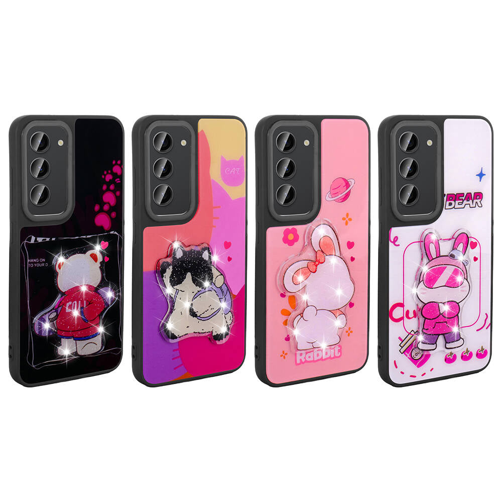 Galaxy S23 Kılıf Parlayan Kabartmalı İkonik Figürlü Zore Amas Silikon Kapak Siyah