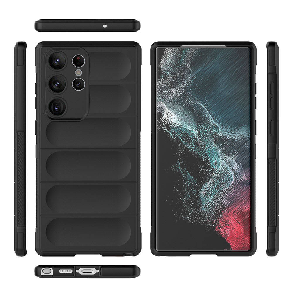 Galaxy S23 Ultra Kılıf Esnek TPU Oyuklu Arka Yüzey Tasarımlı Zore Etnik Silikon Kapak Koyu Yeşil