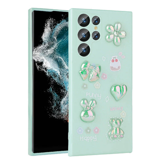 Galaxy S23 Ultra Kılıf Kabartma Figürlü Parlak Zore Toys Silikon Kapak Açık Yeşil
