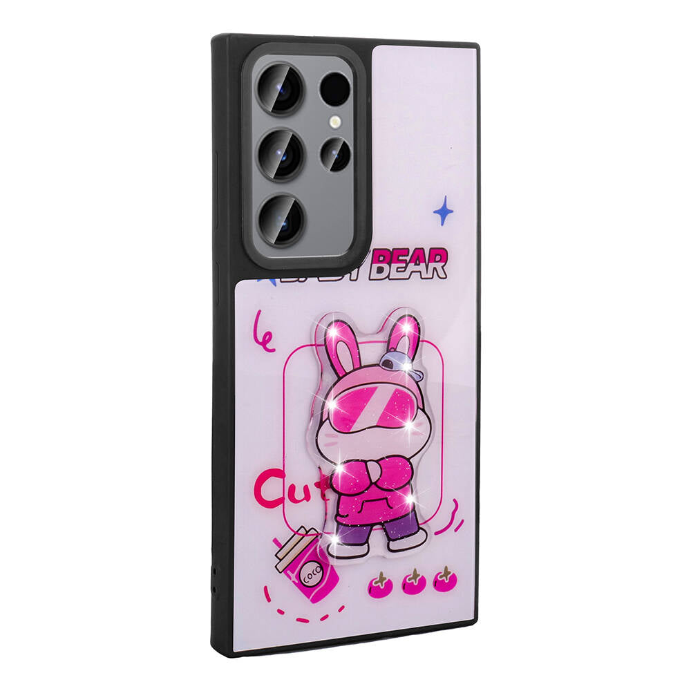 Galaxy S23 Ultra Kılıf Parlayan Kabartmalı İkonik Figürlü Zore Amas Silikon Kapak Pembe