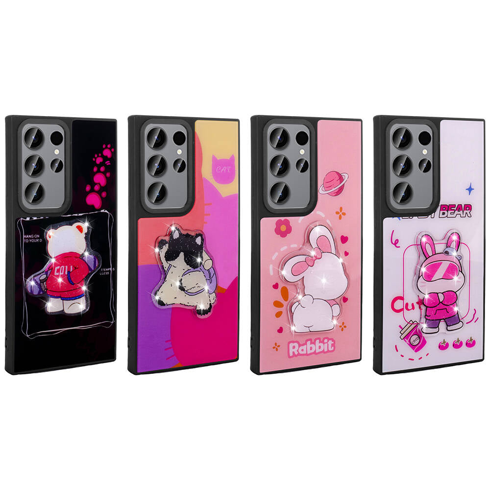 Galaxy S23 Ultra Kılıf Parlayan Kabartmalı İkonik Figürlü Zore Amas Silikon Kapak Siyah