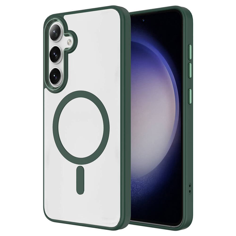 Galaxy S24 Kılıf M-safe Şarj Özellikli Zore Krom M-safe Silikon Kapak Mavi