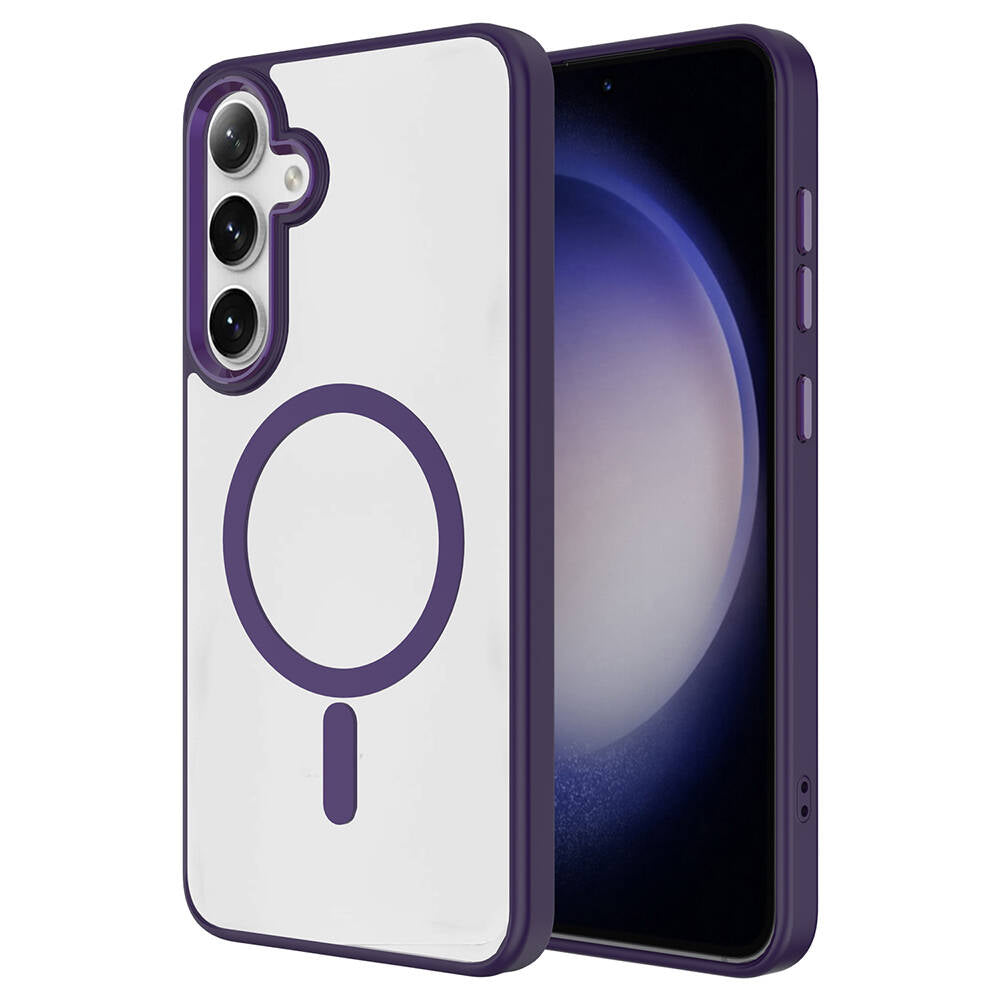 Galaxy S24 Kılıf M-safe Şarj Özellikli Zore Krom M-safe Silikon Kapak Pembe