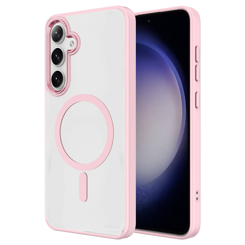 Galaxy S24 Kılıf M-safe Şarj Özellikli Zore Krom M-safe Silikon Kapak Gri