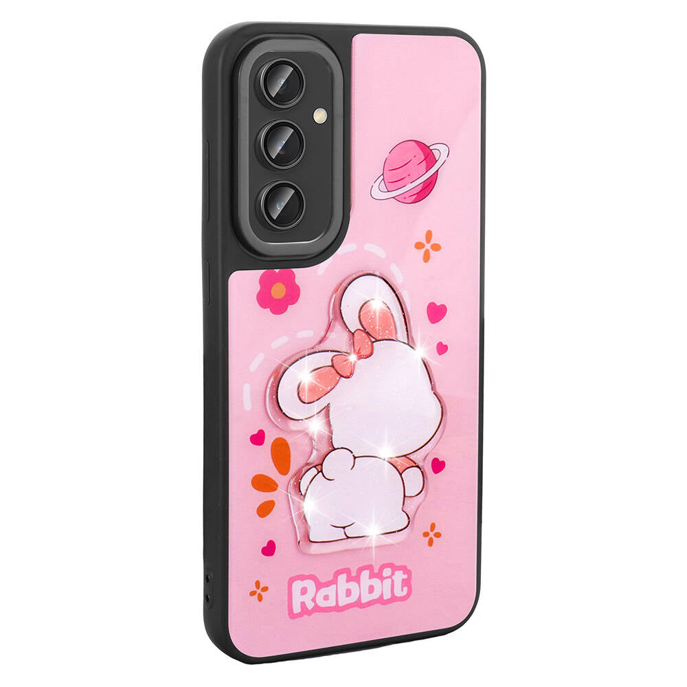 Galaxy S24 Kılıf Parlayan Kabartmalı İkonik Figürlü Zore Amas Silikon Kapak Pembe