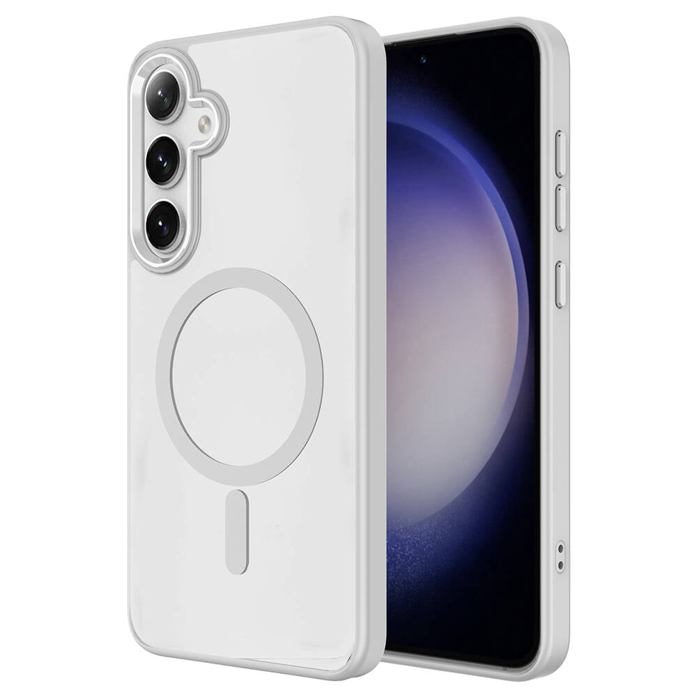 Galaxy S24 Plus Kılıf M-safe Şarj Özellikli Zore Krom M-safe Silikon Kapak Sierra Mavi