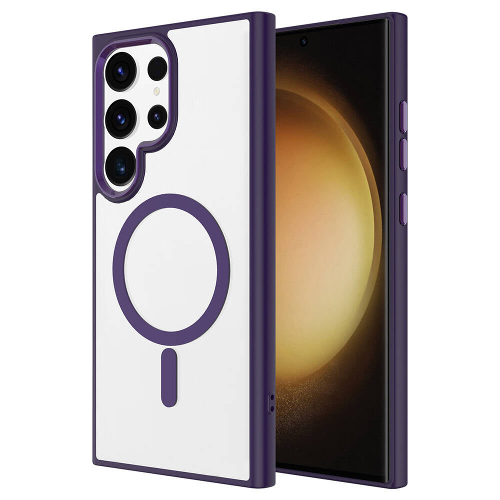 Galaxy S24 Ultra Kılıf M-safe Şarj Özellikli Zore Krom M-safe Silikon Kapak Derin Mor