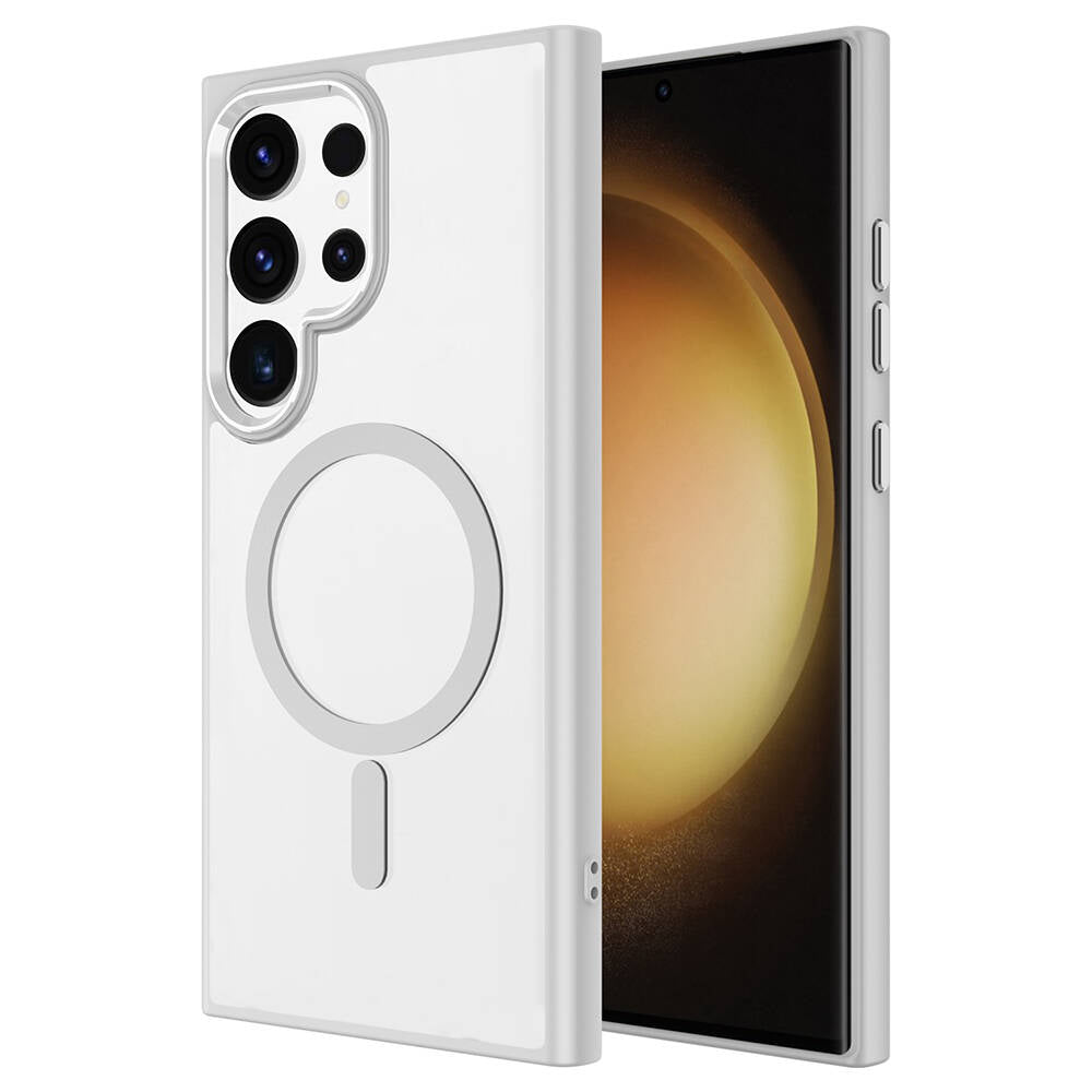 Galaxy S24 Ultra Kılıf M-safe Şarj Özellikli Zore Krom M-safe Silikon Kapak Gri