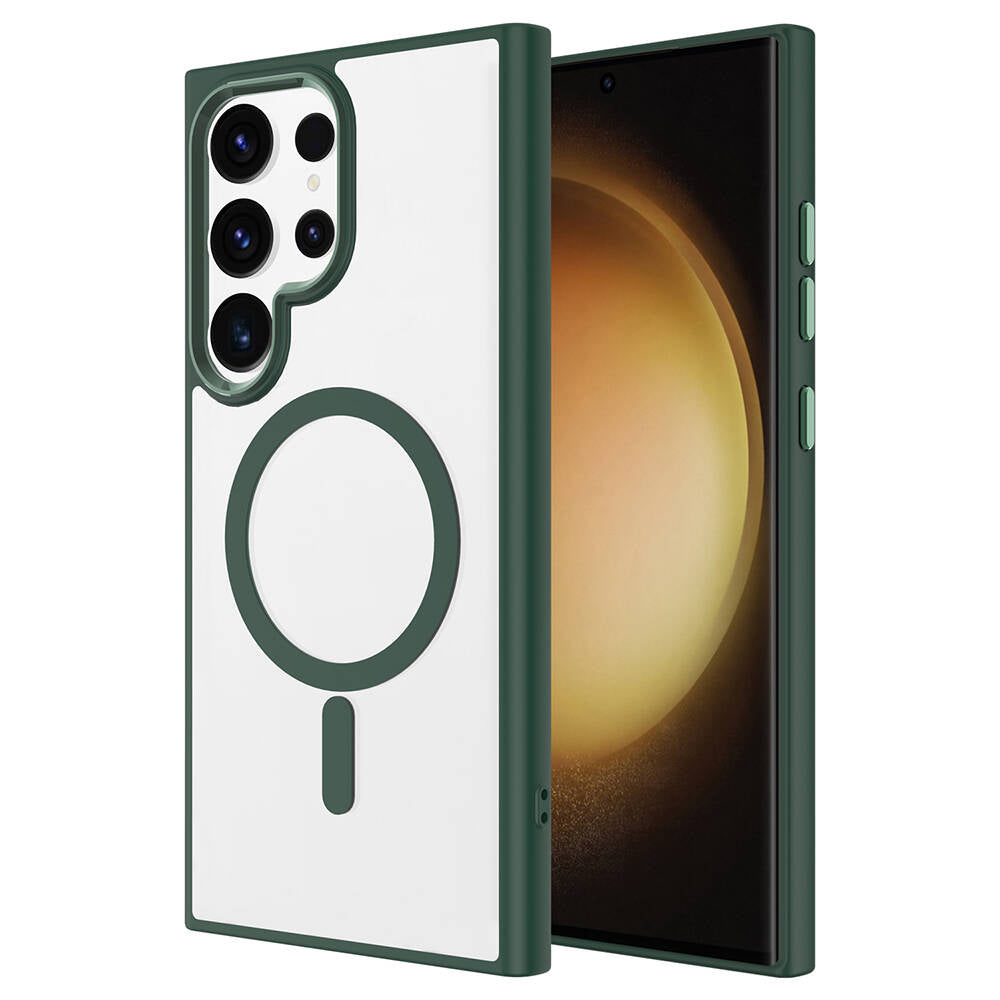 Galaxy S24 Ultra Kılıf M-safe Şarj Özellikli Zore Krom M-safe Silikon Kapak Gri