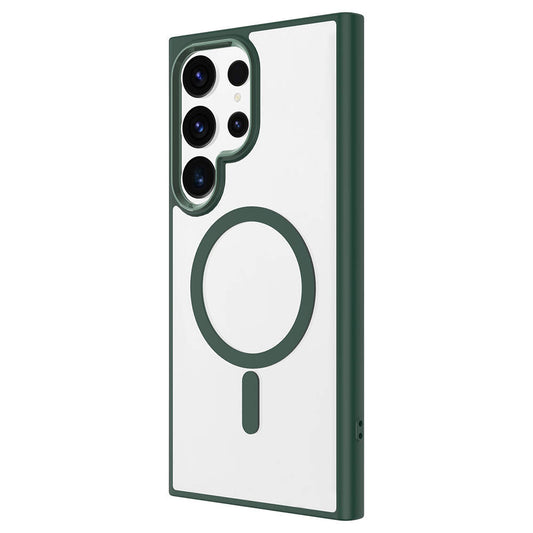 Galaxy S24 Ultra Kılıf M-safe Şarj Özellikli Zore Krom M-safe Silikon Kapak Koyu Yeşil