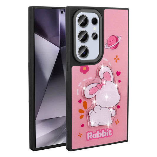 Galaxy S24 Ultra Kılıf Parlayan Kabartmalı İkonik Figürlü Zore Amas Silikon Kapak Pembe