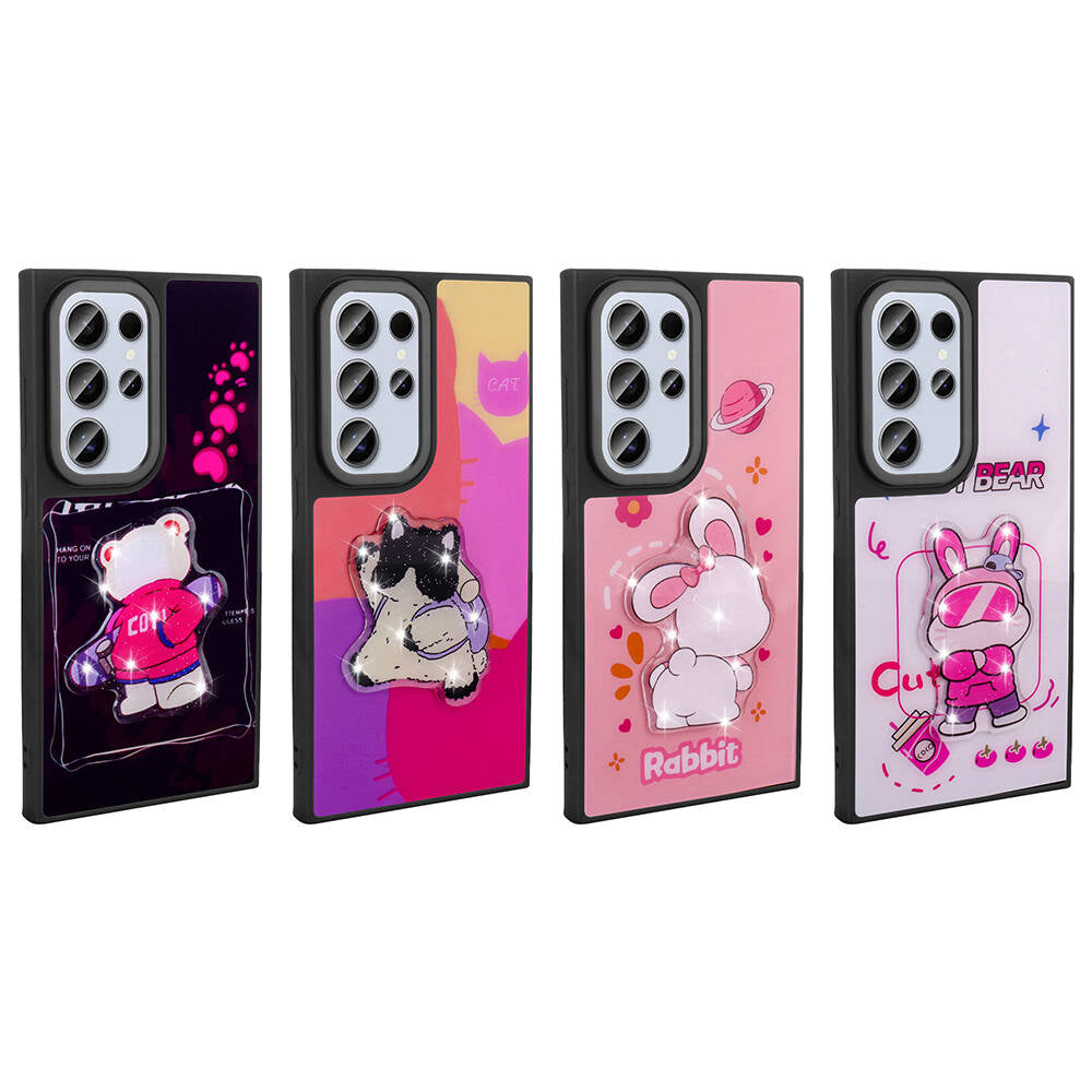 Galaxy S24 Ultra Kılıf Parlayan Kabartmalı İkonik Figürlü Zore Amas Silikon Kapak Siyah