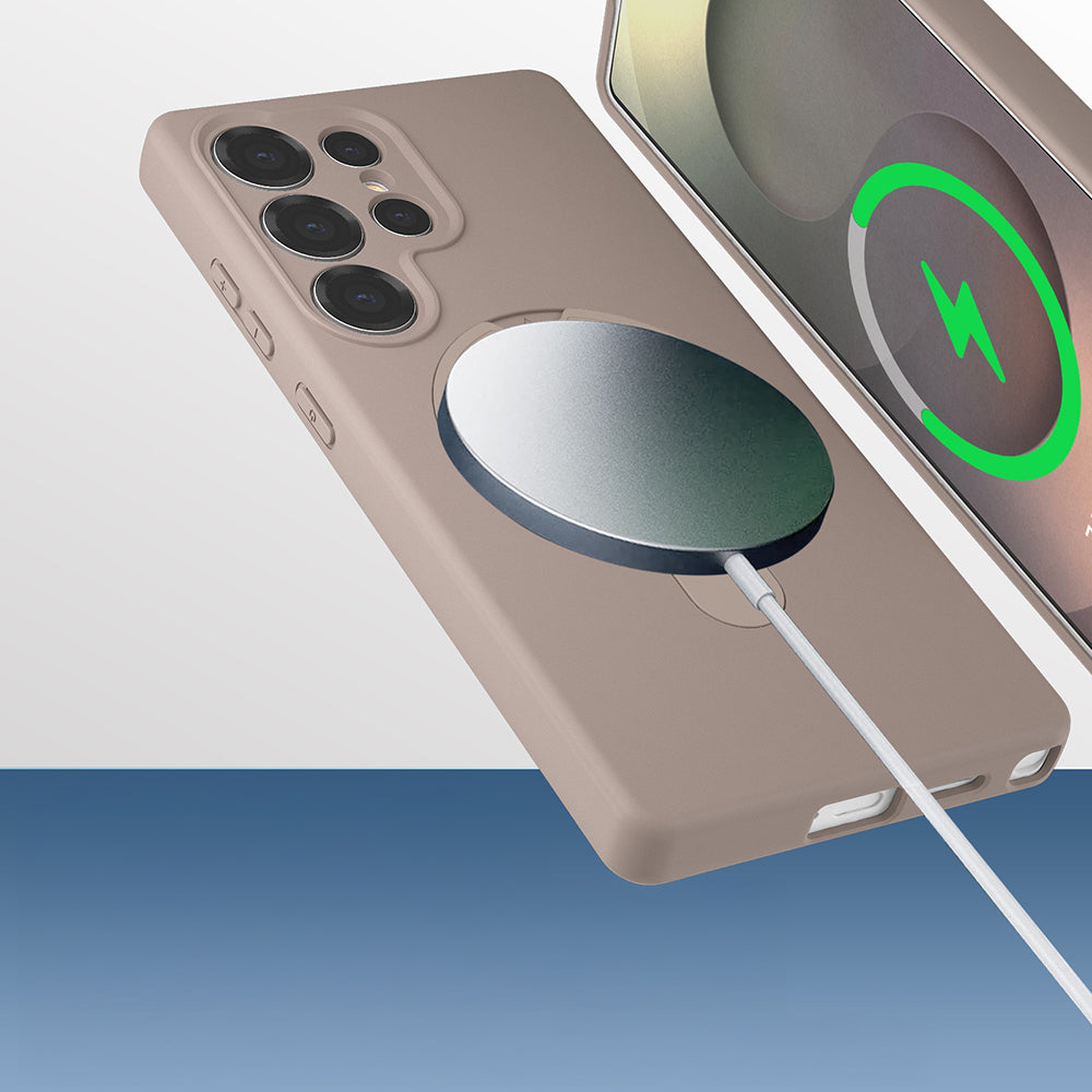 Galaxy S25 Ultra Kılıf M-safe Şarj Özellikli Standlı Zore Samara Kapak Titanyum-Gri