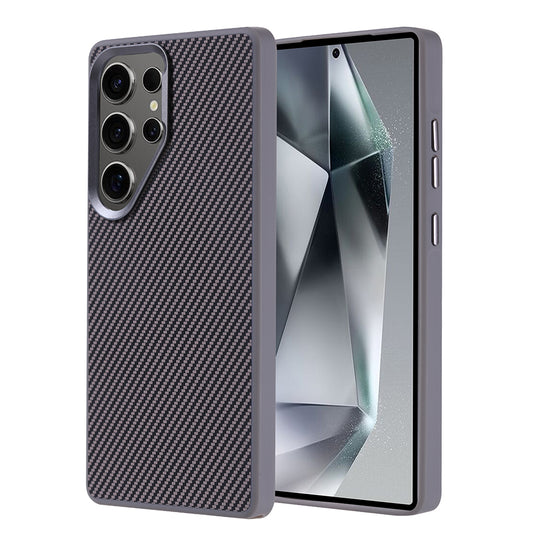 Galaxy S25 Ultra Kılıf M-safe Şarj Özellikli Karbon Fiber Görünümlü Zore Troy Kapak Gri