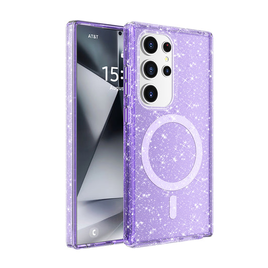 Galaxy S25 Ultra Kılıf M-safe Şarj Özellikli Parlayan Simli Saydam Renkli Zore Allstar Kapak Mor