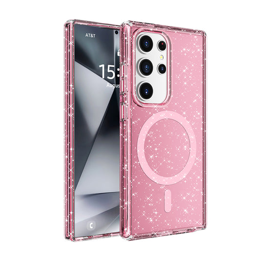 Galaxy S25 Ultra Kılıf M-safe Şarj Özellikli Parlayan Simli Saydam Renkli Zore Allstar Kapak Pembe