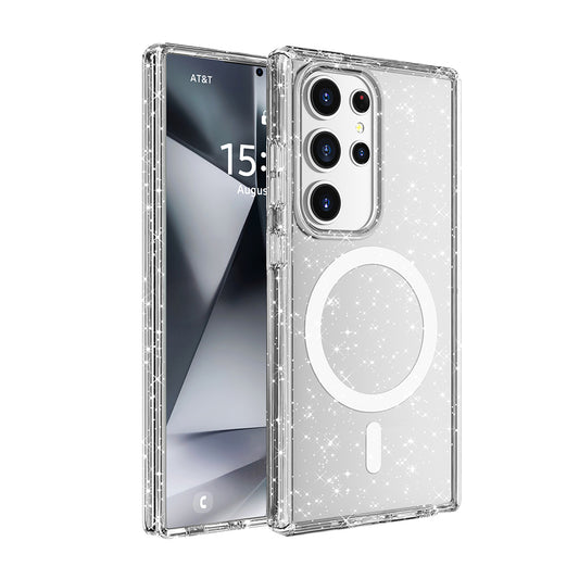 Galaxy S25 Ultra Kılıf M-safe Şarj Özellikli Parlayan Simli Saydam Renkli Zore Allstar Kapak Şeffaf