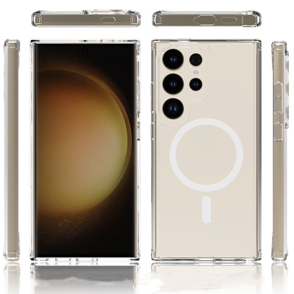 Galaxy S25 Ultra Kılıf M-safe Şarj Özellikli Şeffaf Sert PC Zore Embos Kapak Şeffaf