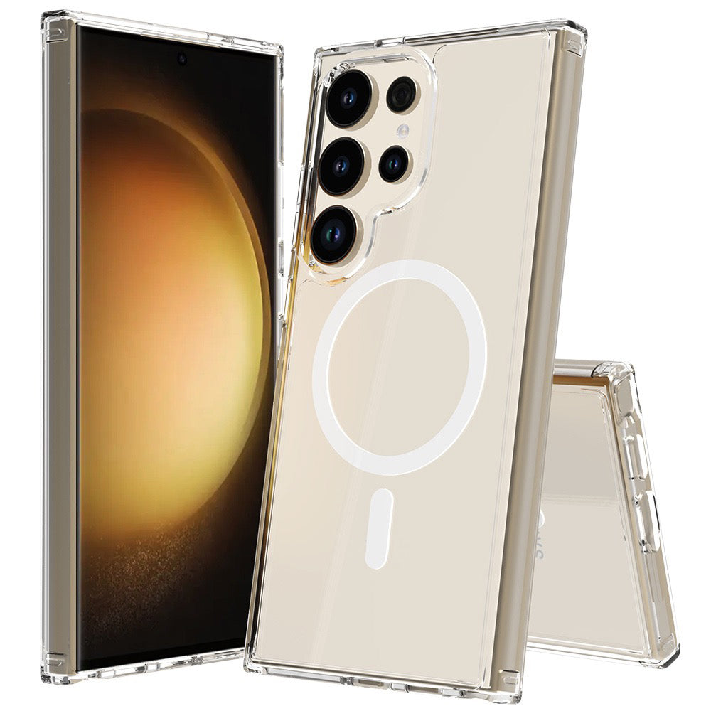 Galaxy S25 Ultra Kılıf M-safe Şarj Özellikli Şeffaf Sert PC Zore Embos Kapak Şeffaf